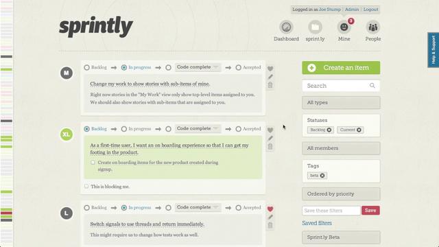 Sprintly Homepage Overview